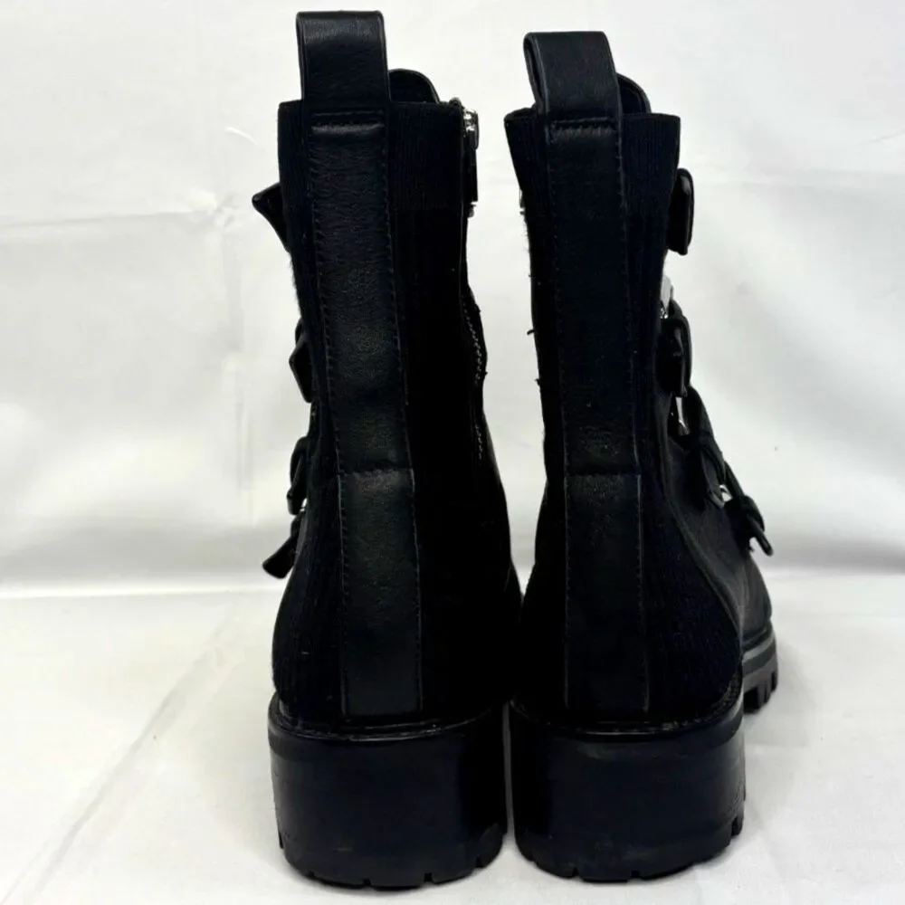 Dolce Vita Womens Combat Buckle Boots Gaven‎ Lug Black Leather Round Toe Size 8